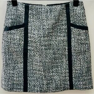 Banana Republic Tweed Mini Skirt Black White Faux‎ Leather Trim Size 4
